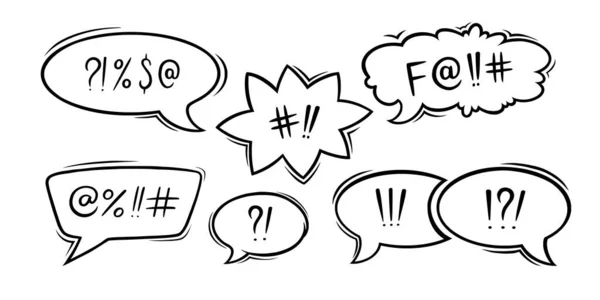 Swearing speech bubbles censored with symbols. Hand drawn swear words in text bubbles to express exclamation and harsh mood. Vector illustration — Stock Vector