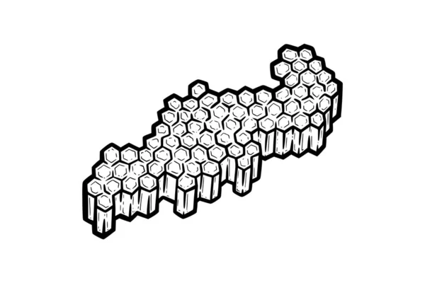 Hoheycomb cheio de mel. Peça de pente com células hexagonais. Ilustração do vetor monocromático —  Vetores de Stock