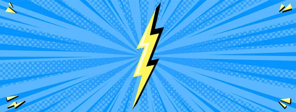 Superheld halbschattigen Hintergrund mit Blitz. Blaues Comic-Design mit gelbem Blitz. Vektorillustration — Stockvektor