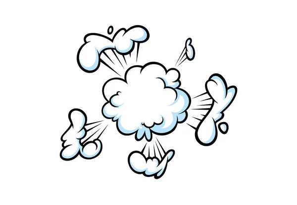 Komischer Boom-Rauchereffekt. Pustekuchen und geplatzte Wolken für überraschende und explosive Ereignisse. Vektorillusion — Stockvektor