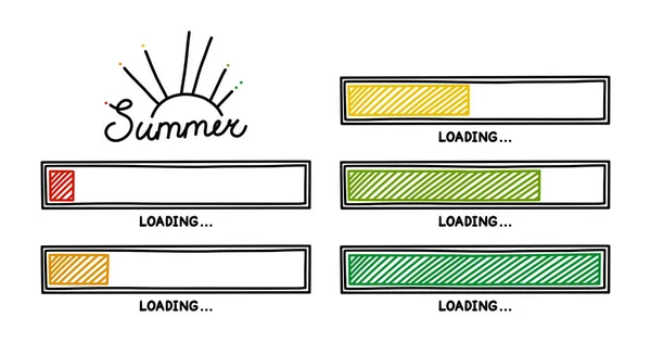 Sommaren framsteg lastning bar. Infographics design element med status för färdigställande. Handritad vektor illustration — Stock vektor