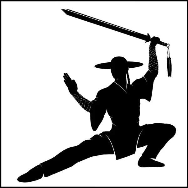Silhueta Isolada Lutador Pleno Crescimento Mestre Artes Marciais Guerreiro Kung — Vetor de Stock