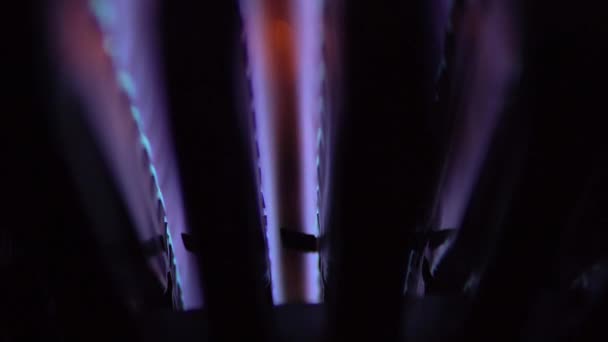 Natural gas burning inside of boiler furnace water heater close up to camera — Stock Video