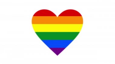 Kalp şeklinde LGBT gökkuşağı bayrağı. LGBT ay başı konsepti. Aşk aşktır..