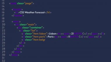 HTML kodu, programcı Java dili. Mavi arkaplanda program kodu canlandırması