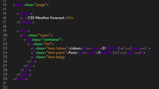 HTML-kode, programmerer Java-språk. Programkodeanimasjon – stockvideo