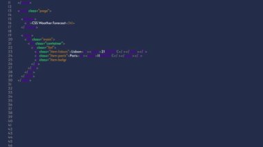 Mavi arkaplanda programcı kodu animasyonu. HTML. IT konsepti