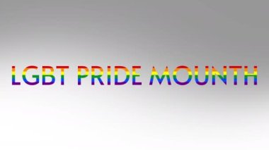 LGBT gurur dağı 2021 animasyon işareti. Beyaz arkaplanda gökkuşağı bayrağı metni