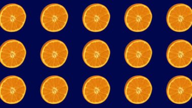 Turuncu döndürme animasyonu. Soyut model arkaplanı. Meyveleri yaklaştır.. 