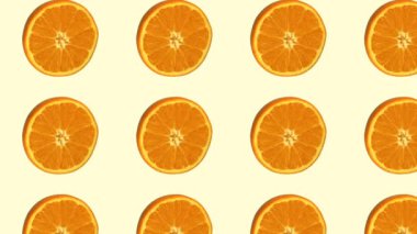 Desen kolaj animasyon arka planı, renk arkaplan üzerinde taze portakal meyvesi