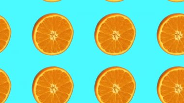 Mavi arka planda turuncu meyve animasyonu. Soyut pop sanatı yemek animasyonu.