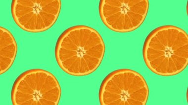 Yeşil arka planda portakallar. Desen canlandırması. 