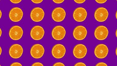 Turuncu turunçgil animasyon, mor arkaplan. Soyut pop sanat tarzı