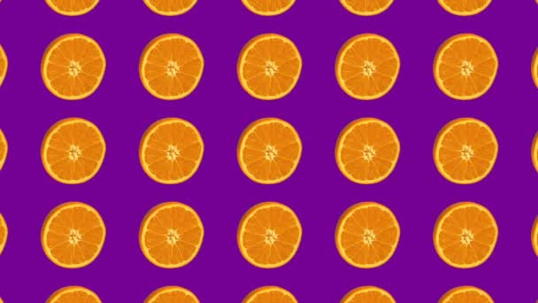 Laranja citrinos girar animação, fundo de cor roxa. Estilo de arte pop abstrata — Vídeo de Stock