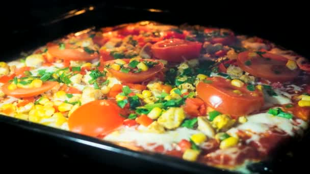 Timelapse van Pizza bakken volledige verwarmde Oven 4k — Stockvideo