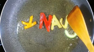 Stir-Frying karışık alfabesi harfleri, word Snack