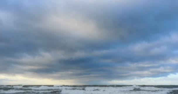 Paysage marin orageux - vagues d'eau écrasantes avec mousse blanche — Video