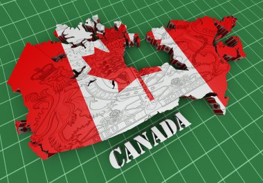 bayrak renkleri ile Kanada Haritası