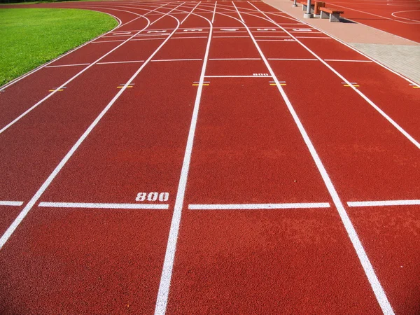 Racetrack vermelho no estádio — Fotografia de Stock