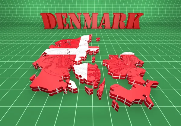 Karta illustration av Danmark med flagga — Stockfoto