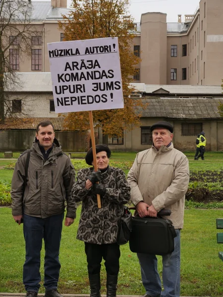 RIGA, LATVIA 16 DE OCTUBRE DE 2014 Los civiles votan contra los nazis en Ucrania junto a la academia de ciencias en 16 de octubre de 2014 Riga, Letonia —  Fotos de Stock