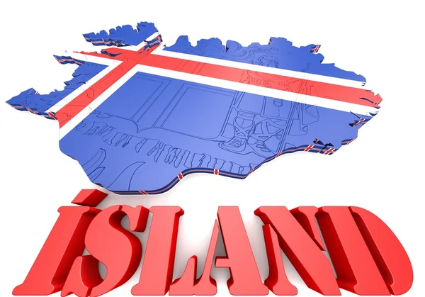 Ilustracja mapa Islandii z flagą — Zdjęcie stockowe