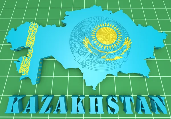 Map illustration of Kazakhstan with flag — Stock Photo, Image