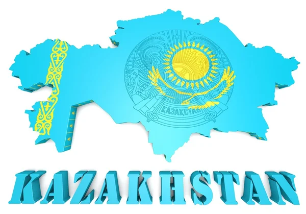 Mapa ilustración de Kazajstán con bandera — Foto de Stock