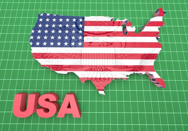США нанесли флаг на карту в 3D-иллюстрации  . — стоковое фото