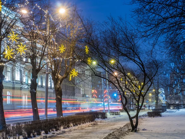 NIght view of Riga street in Christmass — Stock Photo, Image