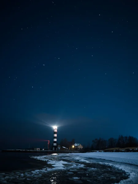 Riga Lighthouse in a starry night — Stock Photo, Image