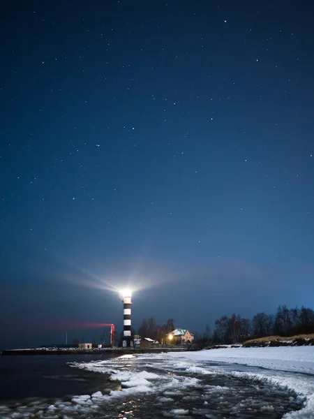 Riga Lighthouse in a starry night — Stock Photo, Image