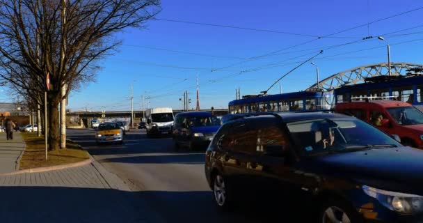 Suddig trafikstockningar i staden, road, rusningstrafik — Stockvideo