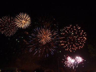 Kara gökyüzünde renkli havai fişekler 