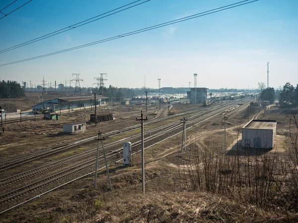 Perspective view on many railway track lines — ストック写真