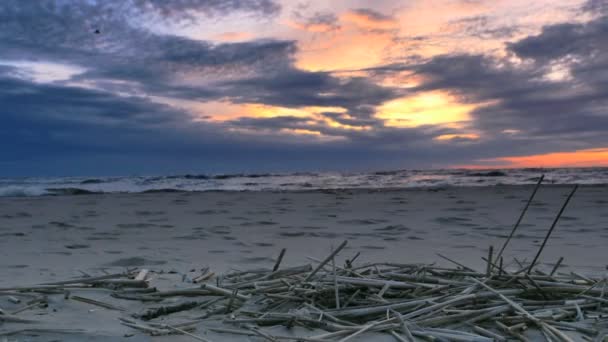 Закат на пляже Балтийского моря, время — стоковое видео