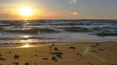 Baltık deniz plajı gün batımı timelapse