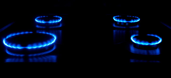 Gas burning from a kitchen gas stove