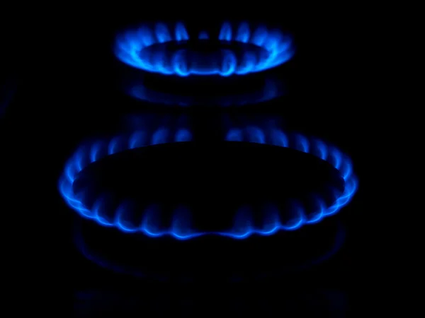 Gas burning from a kitchen gas stove Stock Photo