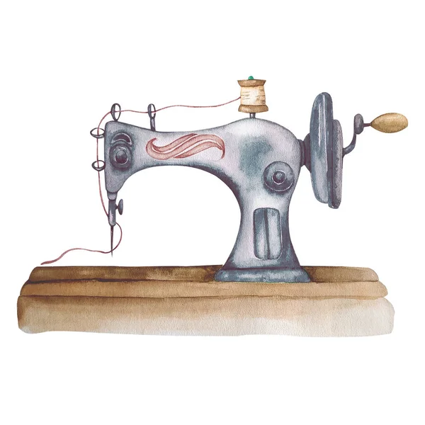 Шиття Логотипу Вінтажна Швейна Машина Акварельна Швейна Машина Ізольована Білому — стокове фото
