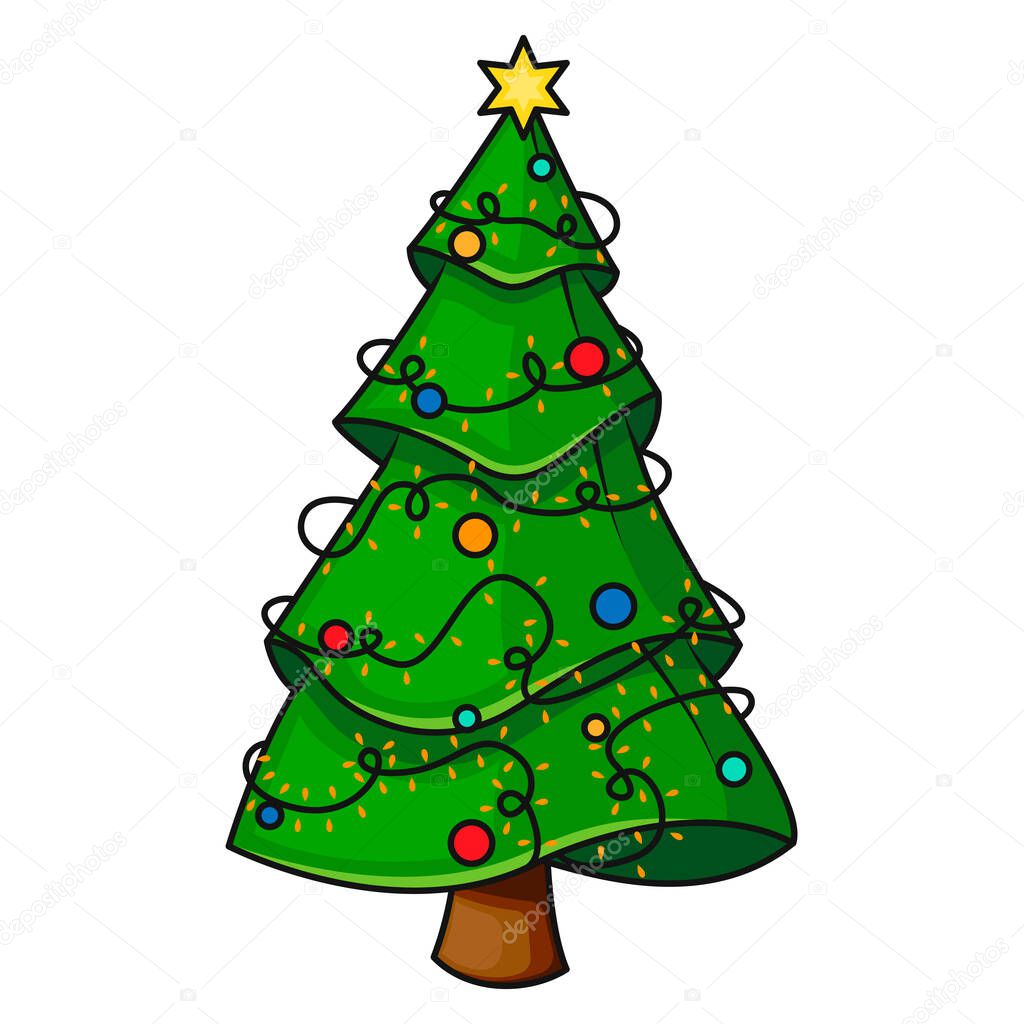 Christmas tree flat vector illustration.