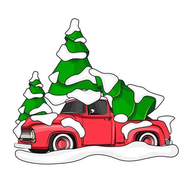 Різдвяна червона вантажівка плоска Векторні ілюстрації — стоковий вектор