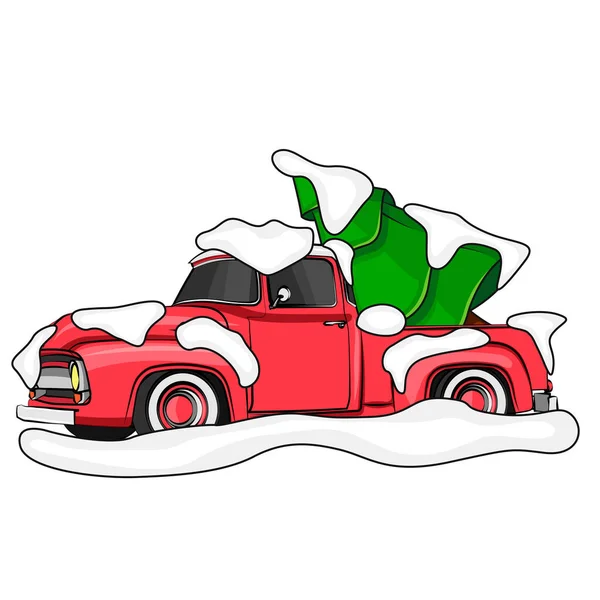 Kerst rode vrachtwagen platte vector illustratie — Stockvector