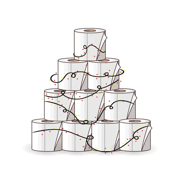Toilet Roll Pyramid. Winter Holidays during Coronavirus. Christmas and New Year 2021 during Quarantine. Christmas Party Covid-19. Flat Vector Illustration — Stock Illustration Toilet Roll Pyramid Winter Holidays Coronavirus Christmas New Year 2021 Royalty Free Stock Illustrations