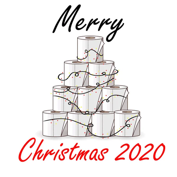 Toilet Roll Pyramid. Winter Holidays during Coronavirus. Christmas and New Year 2021 during Quarantine. Christmas Party Covid-19. Flat Vector Illustration — Stock Illustration Toilet Roll Pyramid Winter Holidays Coronavirus Christmas New Year 2021 Royalty Free Stock Illustrations