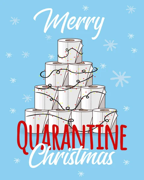 Toilet Roll Pyramid postcard. Merry Quarantine Christmas Card. Winter Holidays during Coronavirus. Christmas 2020. Christmas Party Covid-19. Flat Vector Illustration — Stock Illustration Toilet Roll Pyramid Postcard Merry Quarantine Christmas Card Winter Holidays Vector Graphics