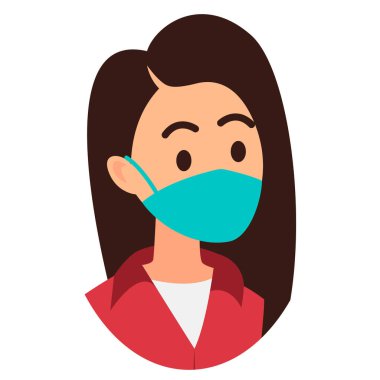 İnsanlar beyaz üzerine izole edilmiş maske ikonu ile karşı karşıya. Güvenlik işaretine dikkat edin. İnsanlar koruyucu maske kullanıyor. Ziyaret dükkanları için kurallar, halka açık yerler, koronavirüs, kendini nasıl koruyacağın, kız maske takar.