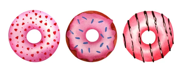 Watercolors Hand Drawing Sweets Watercolor Doughnuts Set Valentines Day Sweets — Stock Photo, Image