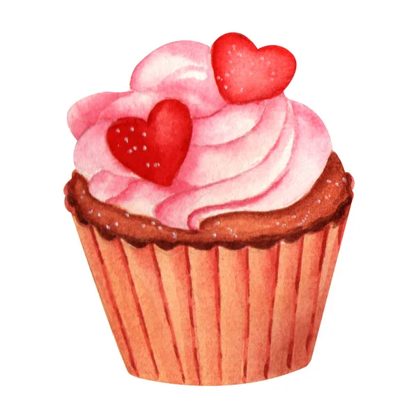 Acquerelli Mano Disegno Dolci Set Cupcake Acquerello Disegnato Mano — Foto Stock