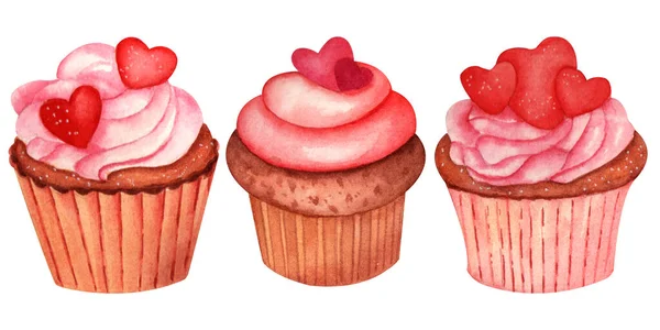 Acuarelas Mano Dibujo Dulces Set Cupcake Acuarela Dibujado Mano — Foto de Stock